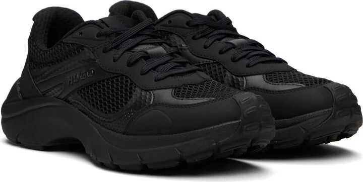 Hugo Black Mesh & Faux-Leather Sneakers - Image 4