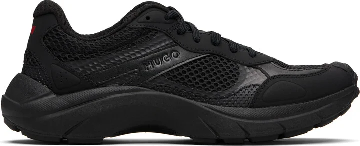 Hugo Black Mesh & Faux-Leather Sneakers
