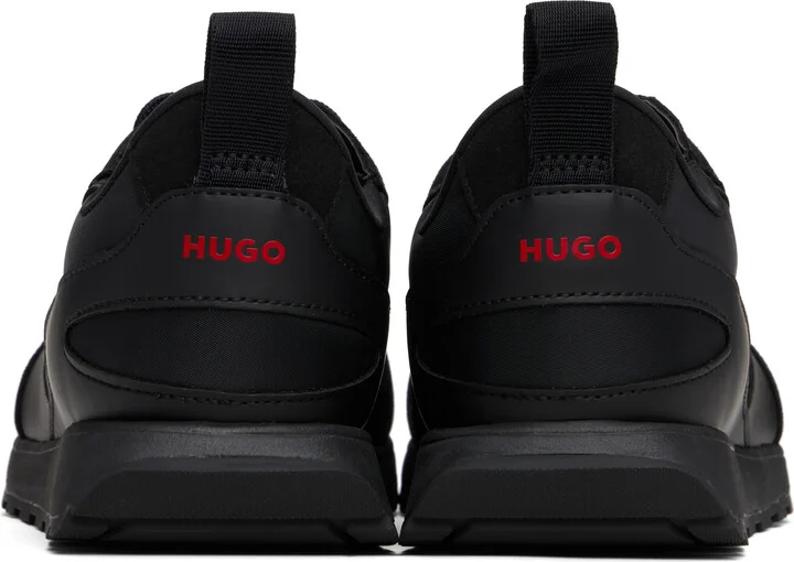 Hugo Black Mixed-Material Branded Accent Sneakers - Image 2
