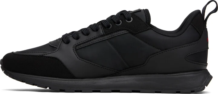 Hugo Black Mixed-Material Branded Accent Sneakers - Image 3
