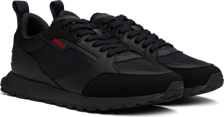 Hugo Black Mixed-Material Branded Accent Sneakers - Image 4