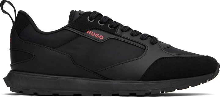 Hugo Black Mixed-Material Branded Accent Sneakers