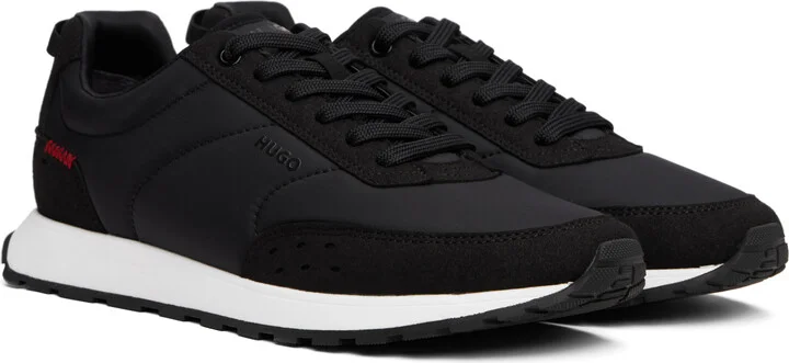 Hugo Black Printed-Logo Faux-Leather Sneakers - Image 4