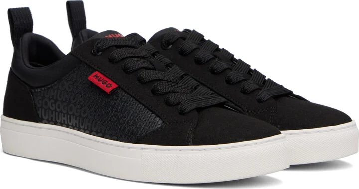Hugo Black Printed-Logo Sneakers - Image 4