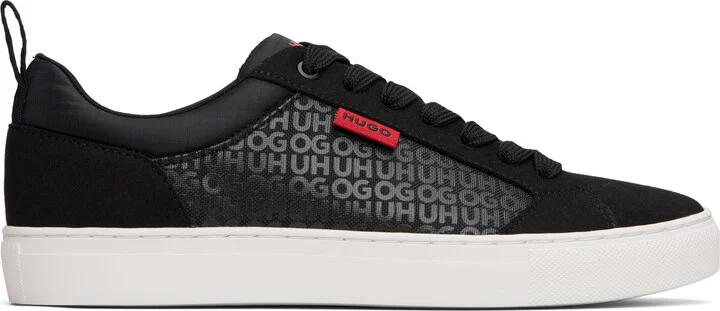 Hugo Black Printed-Logo Sneakers