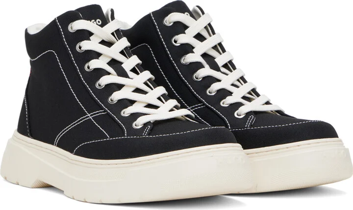 Hugo Black Stacked Logo Sneakers - Image 4