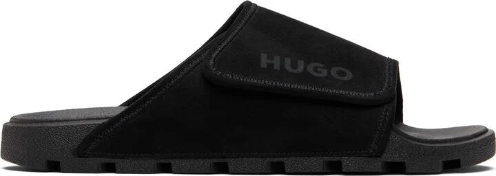 Hugo Black Strap Faux-Suede Upper Sandals