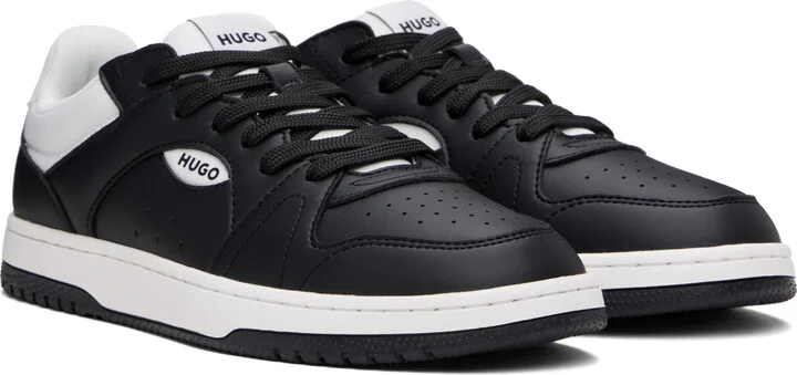 Hugo Black & White Faux-Leather Logo Sneakers - Image 4