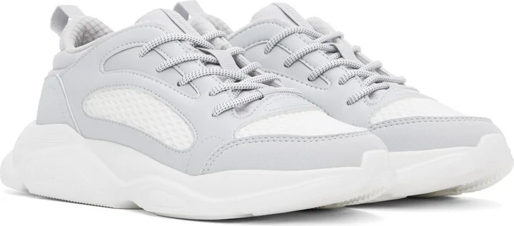 Hugo Gray & White Faux-Leather Sneakers - Image 4