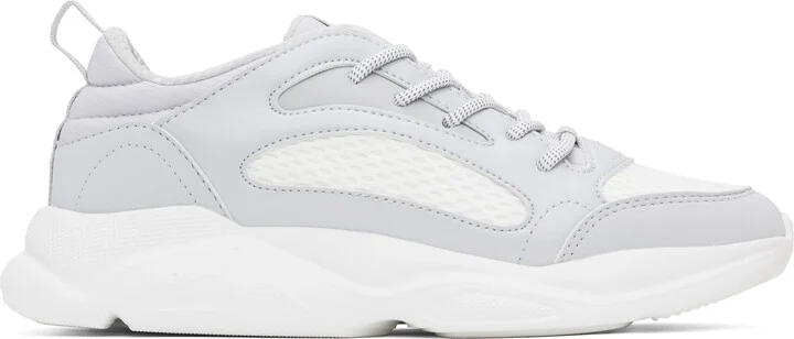 Hugo Gray & White Faux-Leather Sneakers