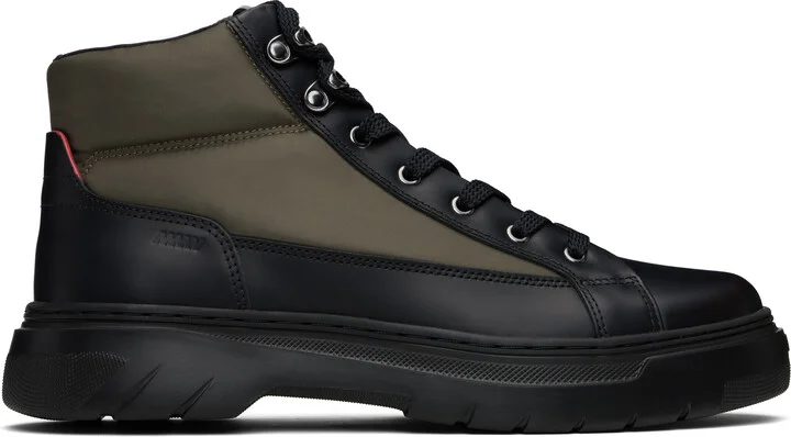 Hugo Khaki & Black Lace-Up Boots
