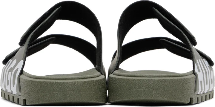 Hugo Khaki Logo Double Touch-Closure Straps Sandals - Image 2