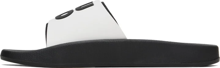 Hugo White & Black Logo-Branded Straps Pool Slides - Image 3