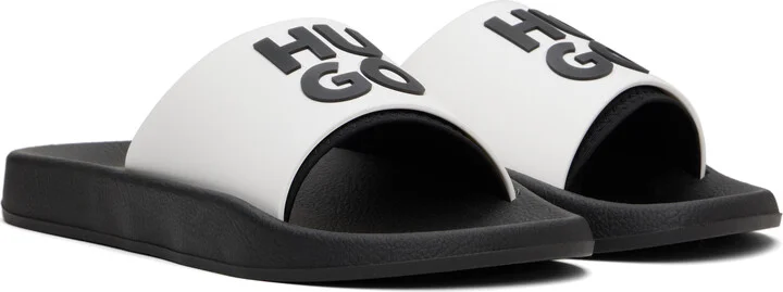 Hugo White & Black Logo-Branded Straps Pool Slides - Image 4