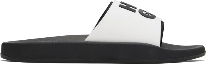 Hugo White & Black Logo-Branded Straps Pool Slides