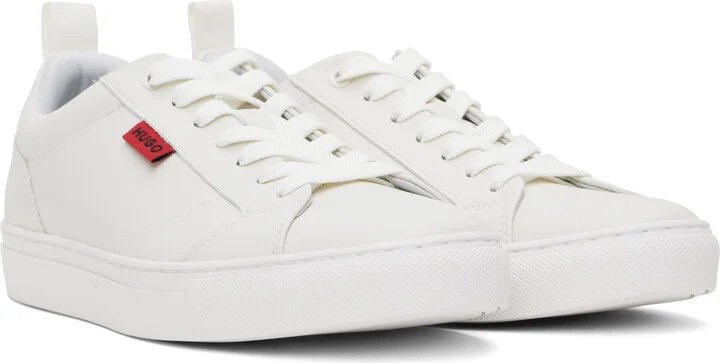 Hugo White Faux-Leather Logo Flag Sneakers - Image 4