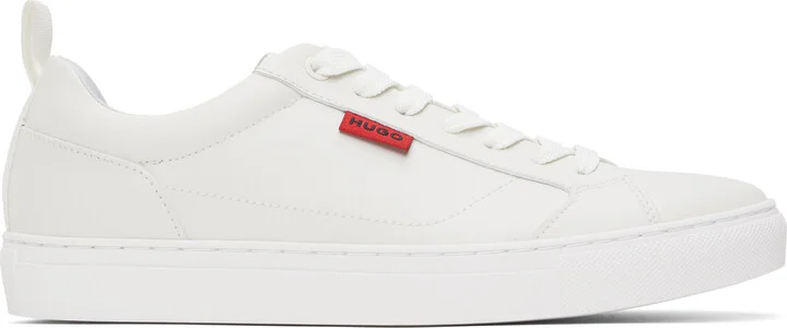 Hugo White Faux-Leather Logo Flag Sneakers