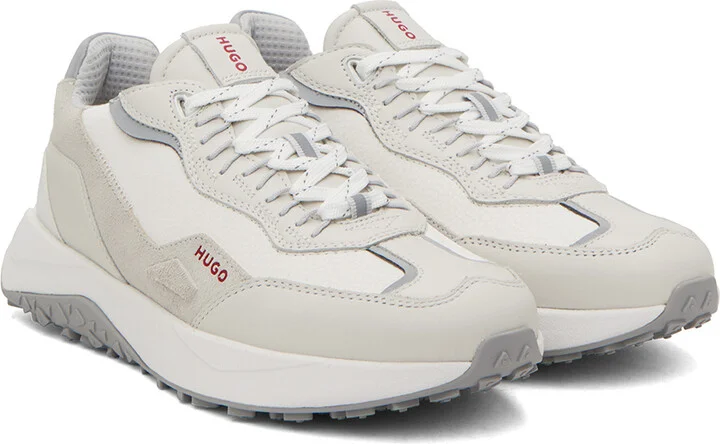 Hugo White & Gray Mixed Material Sneakers - Image 4