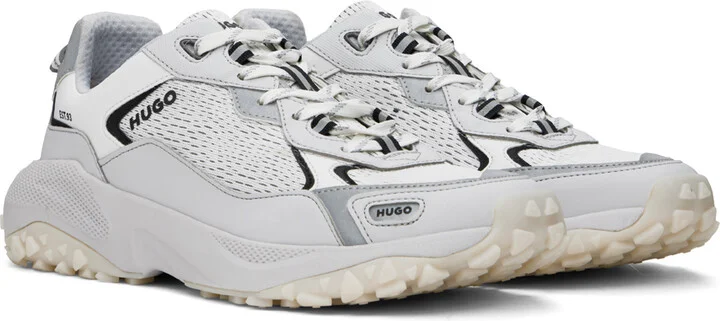 Hugo White & Gray Open Mesh Low-Top Sneakers - Image 4