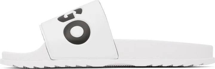 Hugo White Logo Strap Pool Slides - Image 3