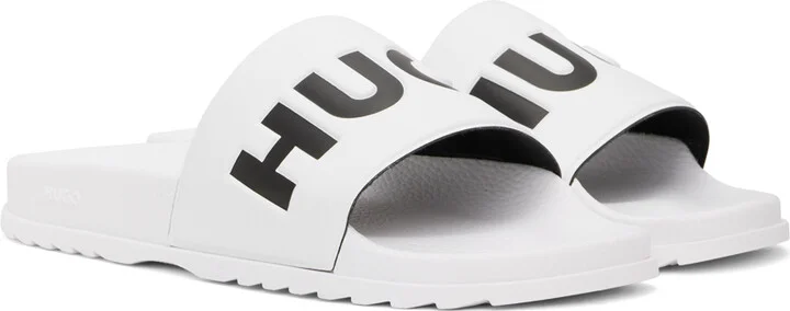 Hugo White Logo Strap Pool Slides - Image 4