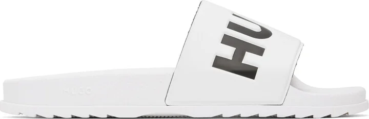 Hugo White Logo Strap Pool Slides