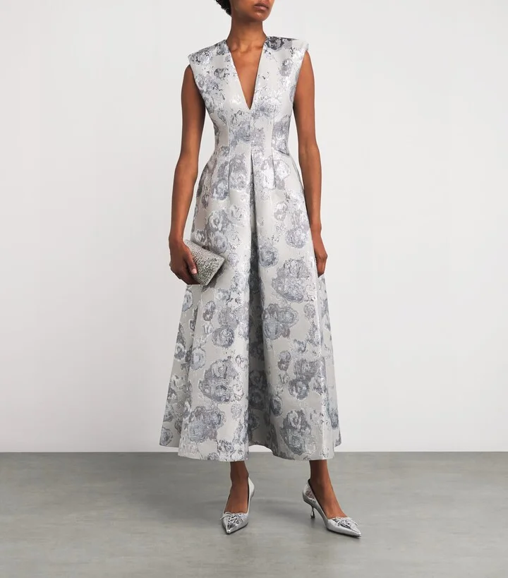 Huishan Zhang Metallic Jacquard Kyle Midi Dress - Image 2