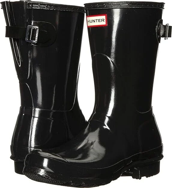 Hunter Original Back Adjustable Short Gloss Rain Boots Women's Rain Boots Black : 5 M, Rubber