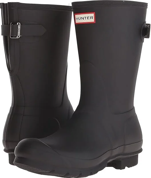 Hunter Original Short Back Adjustable Rain Boots Women's Rain Boots Black : 11 M