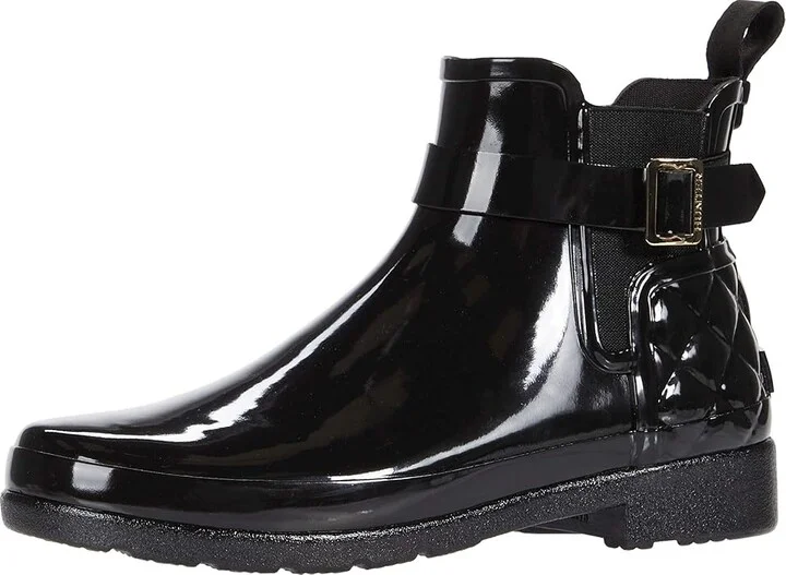 Hunter Refined Gloss Quilt Chelsea Women's Shoes Black : 5 M, Rubber - Image 2