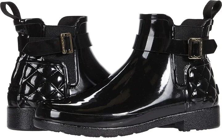 Hunter Refined Gloss Quilt Chelsea Women's Shoes Black : 5 M, Rubber