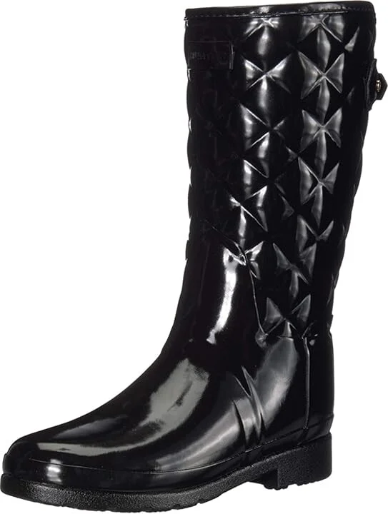 Hunter Refined Gloss Quilt Short Rain Boots Women's Rain Boots Black : 5 M, Rubber - Image 2