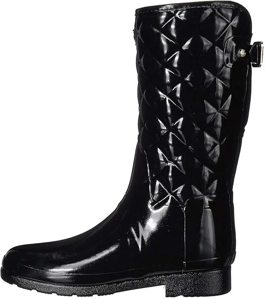 Hunter Refined Gloss Quilt Short Rain Boots Women's Rain Boots Black : 5 M, Rubber - Image 7