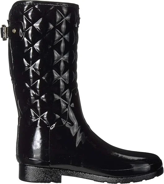Hunter Refined Gloss Quilt Short Rain Boots Women's Rain Boots Black : 5 M, Rubber - Image 8