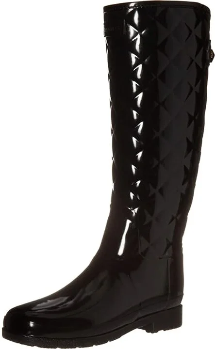 Hunter Refined Gloss Quilt Tall Rain Boots Women's Rain Boots Black : 5 M, Rubber - Image 2