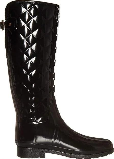 Hunter Refined Gloss Quilt Tall Rain Boots Women's Rain Boots Black : 5 M, Rubber - Image 8