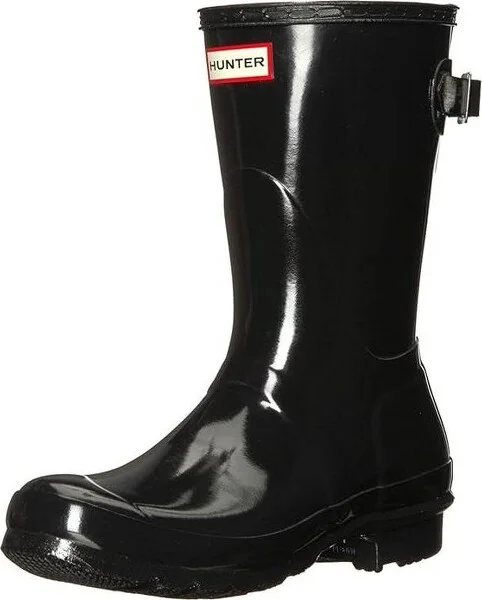 Hunter Women's Original Back Adjustable Gloss Short Rain Boots-BLK-