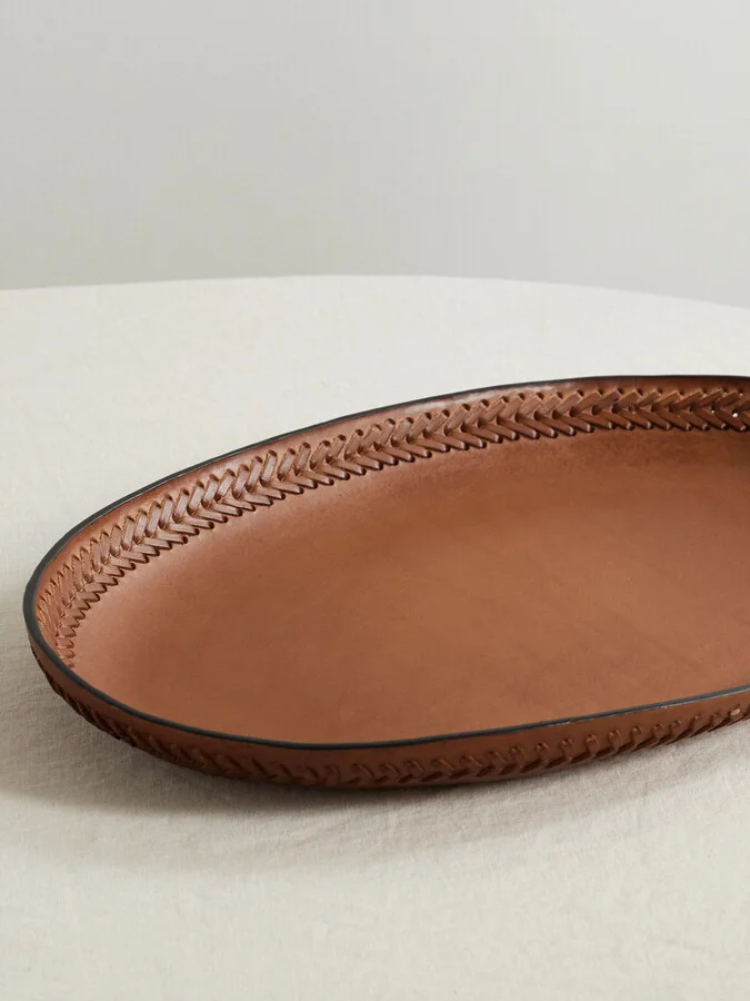 Hunting Season - Oval Whipstitched Leather Tray - Brown - Image 3