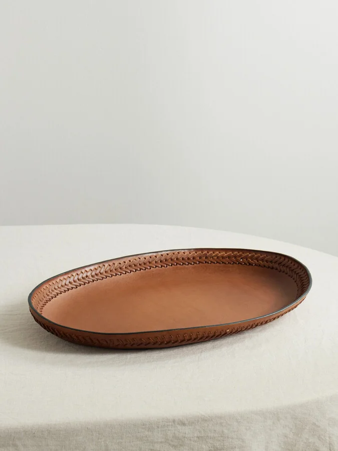 Hunting Season - Oval Whipstitched Leather Tray - Brown