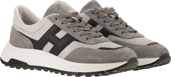 Hyperlight - Leather And Textile Trainers With Side H - Image 4