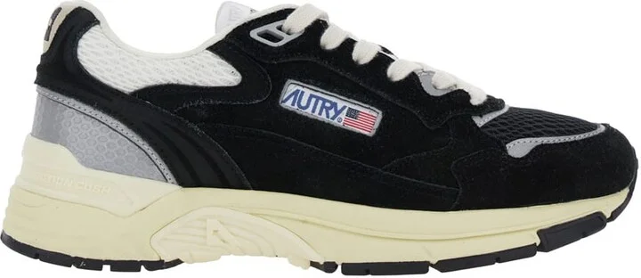'hyperway' Black Low Top Sneakers With Logo Patch On Tongue And Side In Suede And Mesh Woman