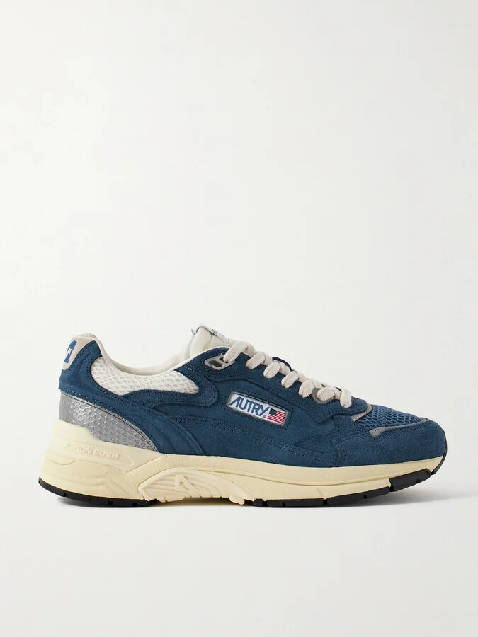 Hyperway Leather-Trimmed Suede and Mesh Sneakers
