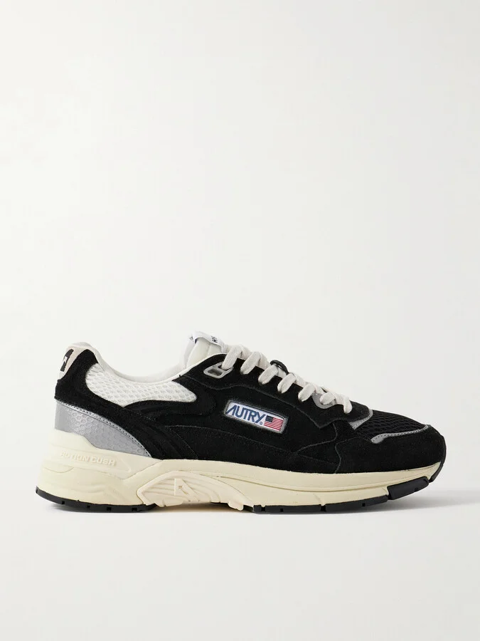 Hyperway Leather-Trimmed Suede and Mesh Sneakers