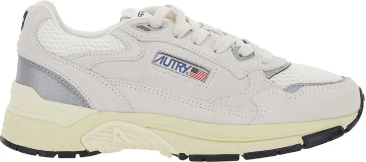 'hyperway' White Low Top Sneakers With Logo Patch On Side And Tongue In Suede And Mesh Woman