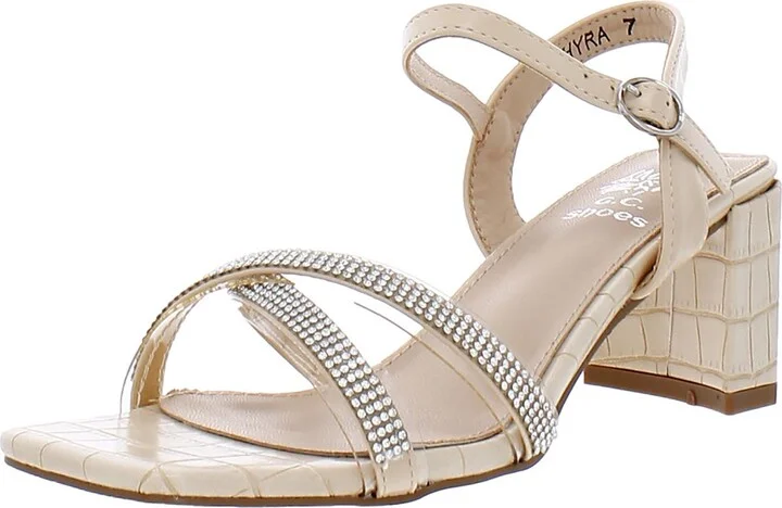Hyra Womens Open Toe Rhinestones Block Heels
