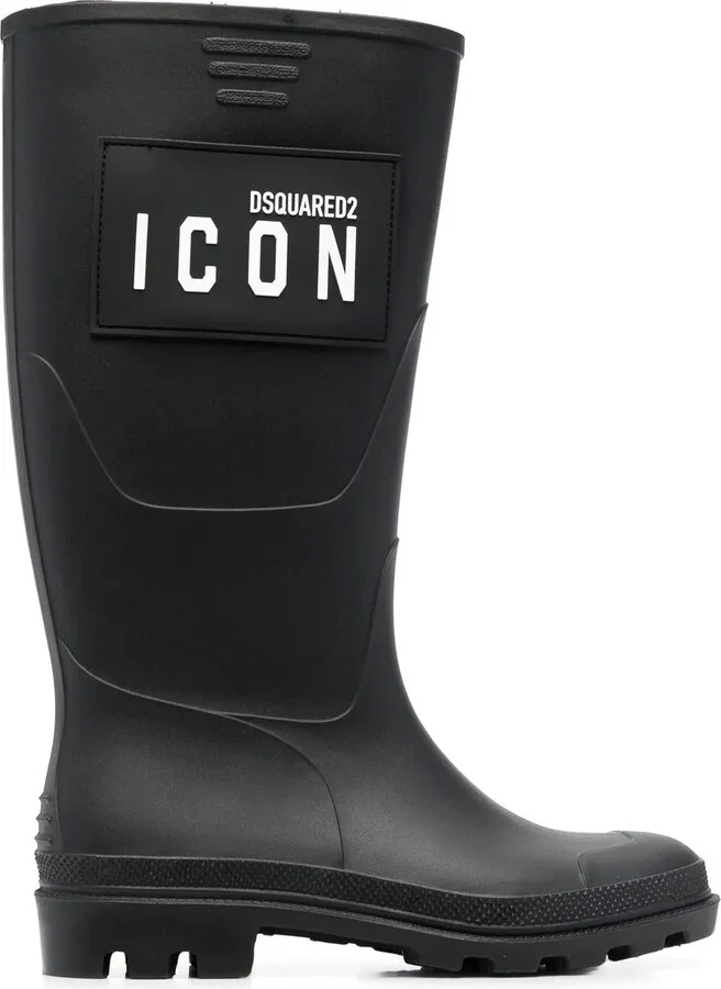 Icon-print knee-high boots