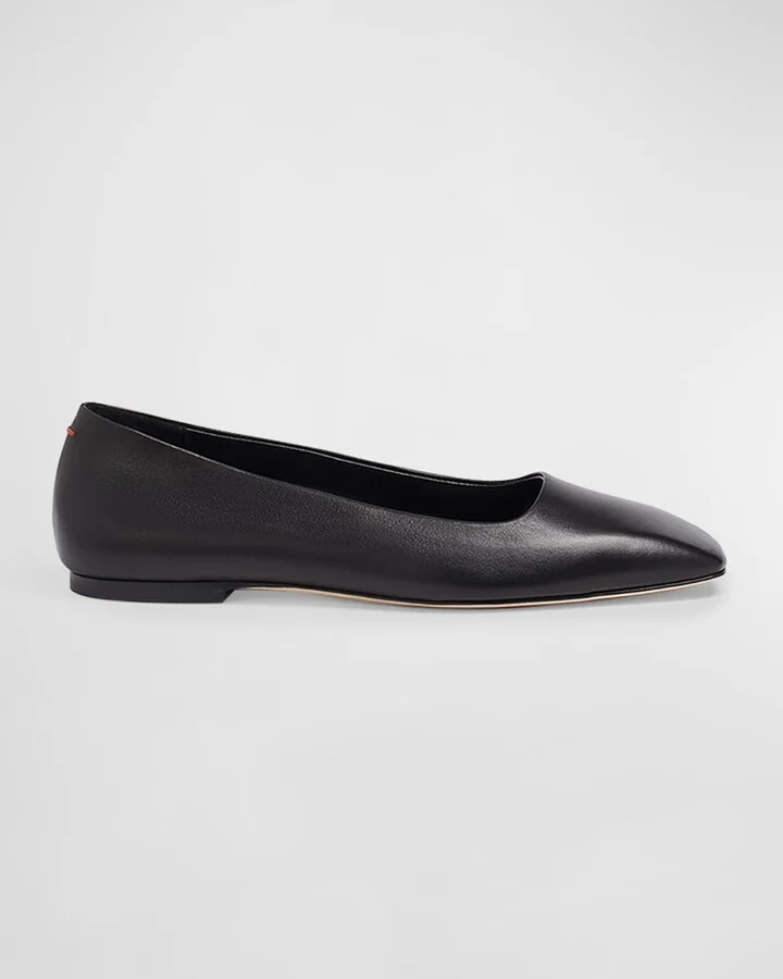 Ida Leather Square-Toe Ballerina Flats