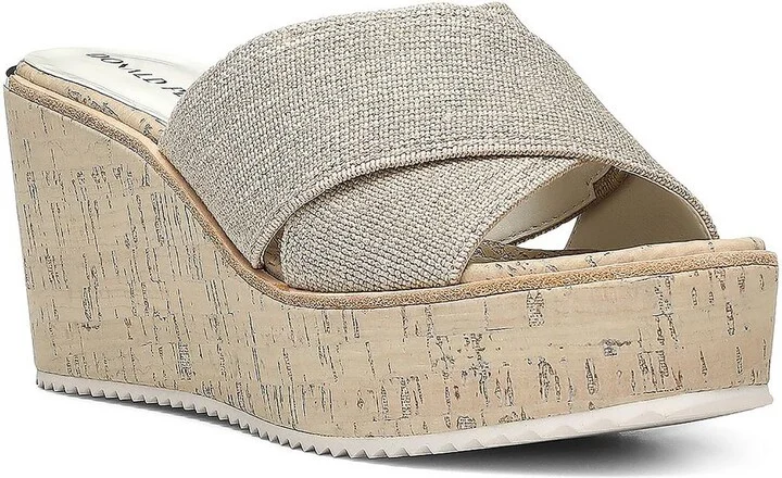 Ideala Womens Criss Cross Front Peep Toe Wedge Sandals