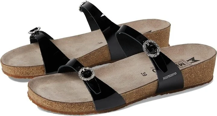 Idelya Sandals Women's 10 Black Patent Leather Adjustable Strap KHD1154