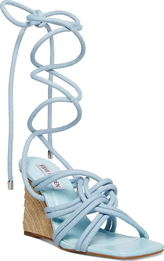 IDOLIZED Womens Square Toe Strappy Wedge Heels
